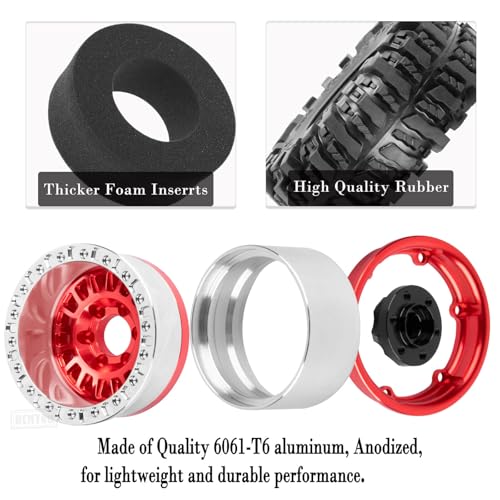 Rc 1.9 Inch Wheel Rims & Tires Wheels for 1/10 RC Crawler Car SCX10 SCX10 II SCX10 III 90046 TRX6 TRX4 D90 VS4-10 Gen8 MST CFX,Aluminum RC 1.9 Beadlock Tires Wheel,Red - color: Red (1.9 Tires Wheels)