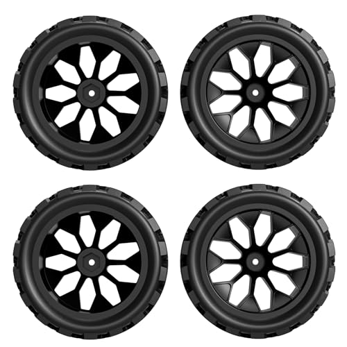 Hosim 4pcs 12mm hex Wheels and Tires for RIAARIO and AMORIL 1/10 RC Trucks, for Traxxas Rustler Stampede 2wd 4x4 VXL Mini X17 X25 X27 Rubber Wheel Replacements 4.66 OD x 2.17 Width - color: Black
