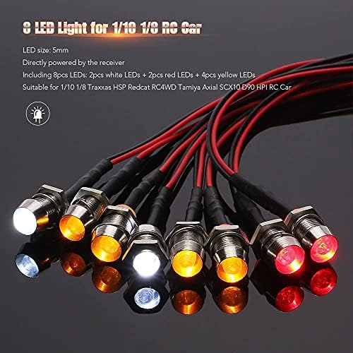 OGRC 8Pcs RC LED Light Kit Accessories RC Headlights/Taillight Kit Accessories for 1/10 1/8 Modes for Traxxas Tamiya ARRMA HSP Redcat Axial SCX10 RC Cars（2 White +2 Red +4 Yellow） | RC Light for Traxxas Tamiya ARRMA HSP Redcat Axial SCX10 1/10 RC Car (2 W