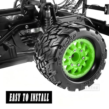RC Truck Tires Wheel 12mm/14mm Hex for 1/10 Big Rock Granite Vortek/Stampede Rustler Hoss/Axia1/L0s1/Redca t/Rc 4wd,4-Pack RC Wheels Tires,Green - color: Green for 1/10 Arrma