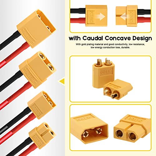 104 Pcs XT60 / XT90 /EC3 / EC5/T-Plug Deans/3.5mm Banana Plug Male Female Adapter Connectors with Heat Shrink Tube and Silicone Wire for RC Battery Charger ESC Motor Accessories