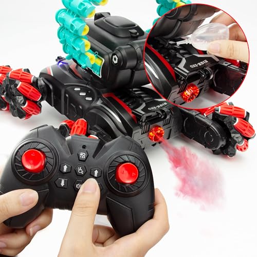 RC Stunt Remote Control Car,Fits for Nerf,Cars for Kids,RC Crawlers,Stunt Remote Control Car Tank for Boys, RC Cars for Kids,360°Battle Tanks,for Boys Ages 8-12 Gift(red-2.0)