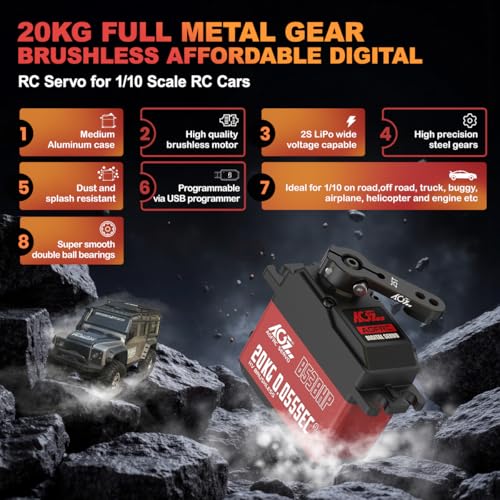 AGFRC 20KG 0.055s Brushless 1/10 Servo (B53BHP V2) | 20kg/0.055s/60° @8.4V, Steel Gears, 2BB, Standard, Digital, Programmable, for 1/10 RC Cars, Crawlers & Boats - style: B53BHP V2