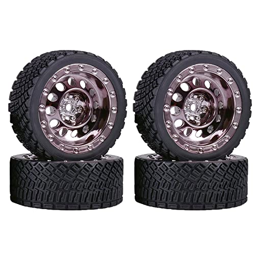 4PCS 65mm RC Rally Car Rubber Tires and Plastic Vintage Wheel Rims 12mm Hex Compatible with 1/10 RC On-Road Rally Racing Car for Tamiya Sakura HSP HPI WR8 TT02 WLtoys RC Parts(Titanium) - color: Vintage Titanium