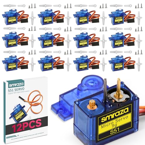 Smraza 12 Pcs SG90 9G Micro Servo Motor Kit (Metal Gear) for Arduino Projects, RC Robot, Robot Arm, Helicopter, Airplane, Car and Boat Control, Mini Servo Applications - size: 12