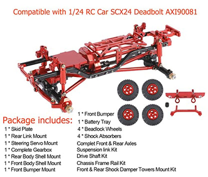 Metal RC Frame Chassis Assembled Frame Chassis for 1/24 RC Crawler SCX24 Deadbolt AXI90081 Upgrades (with Wheels) (Red) - color: Red