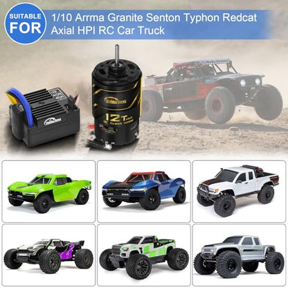 550 12T Brushed Motor and 60A Waterproof Brushed ESC Electronic Speed Controller for Axial RC4WD Cross HPI Mist GMADE D90 D110 TF2 SCX10 1/10 Remote Control Car Truck (Black) - color: Black