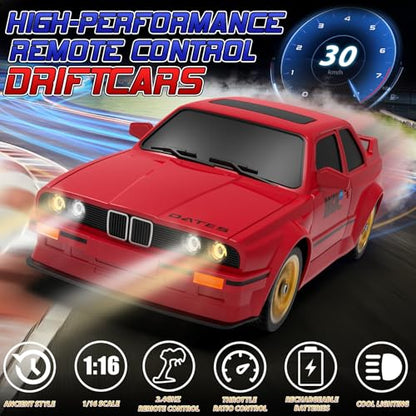 Remote Control Cars 1:16 Scale RC Drift Car 2.4Ghz 30KM/H High Speed 4WD RTR Racing Car with Drift Tires LED Lights+8WD All-Terrain Gesture Sensing Stunt RC Cars RTR Climbing Robot Dogs with Music