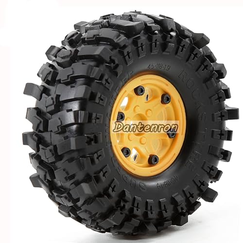 1.9 Rock Crawler Mud Tires And Plastic Wheels Rims OD 118mm 1/10 RC Rubber Grappler hubs Tyres With Foam For 1:10 Crawler Car Tamiya CC01 Traxxas TRX4 Axial SCX10 II RC4WD Gen8 4PCS (Yellow) - color: Yellow