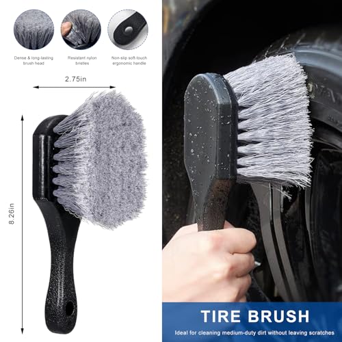 Car Wheel & Tire Brush Set, Soft & Stiff Bristle Cleaner Microfiber Rim Detailing Brush, Scratch Free Wheel Brushes Exterior Surface Cleaning Tool for Cars Trucks Motorcycles