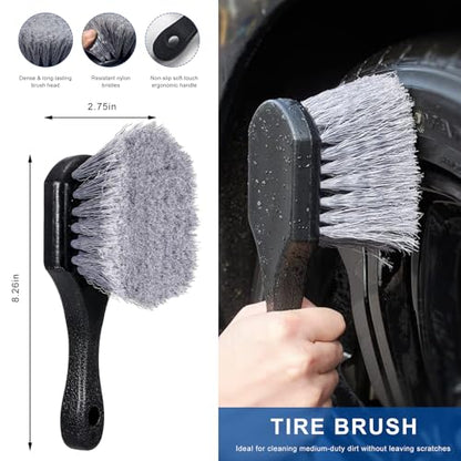 Car Wheel & Tire Brush Set, Soft & Stiff Bristle Cleaner Microfiber Rim Detailing Brush, Scratch Free Wheel Brushes Exterior Surface Cleaning Tool for Cars Trucks Motorcycles