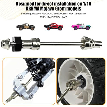 Hardened Steel CVD Drive Shafts Set with Adapters, Nuts, Center Drive Cups, Front Rear Dogbone Driveshaft Axles Upgrades Part for 1/16 Mojave Grom ARA2304, ARA2304S, ARA2104 (Silver, Black) - color: Silver-black