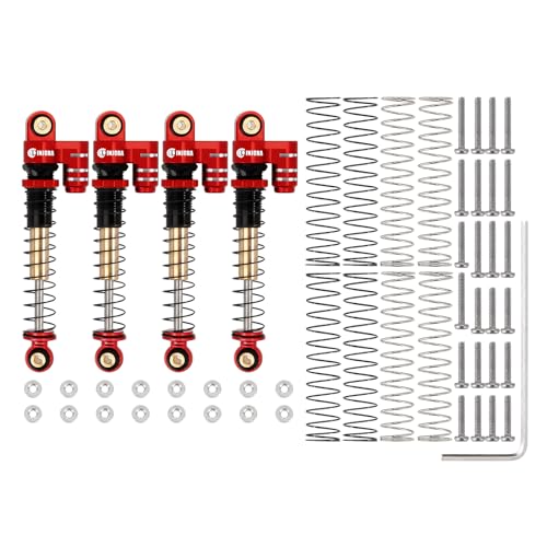 INJORA 43mm Aluminum Threaded Double Barrel Shocks for Axial SCX24 (Red) - color: Red