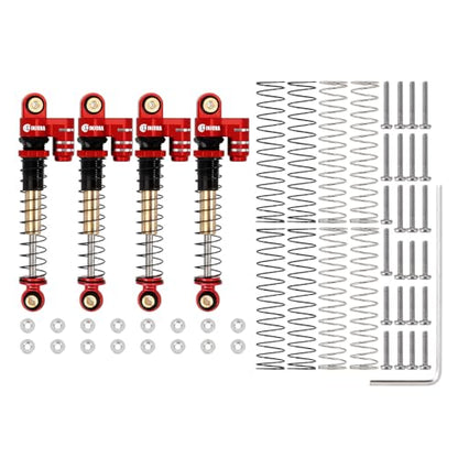 INJORA 43mm Aluminum Threaded Double Barrel Shocks for Axial SCX24 (Red) - color: Red