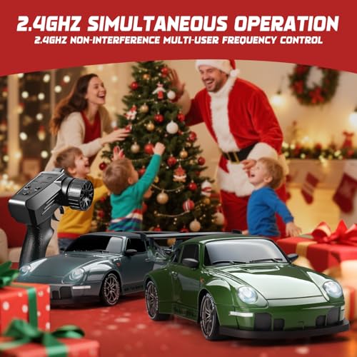 Drift RC Car Kit - 1/24 4WD 2.4GHz Remote Control Green Sports Car | with Widebody Design for Kids Beginner Drift Enthusiasts, LED Lights, Extra Racing Tires, 2 Rechargeable Batteries - color: Green