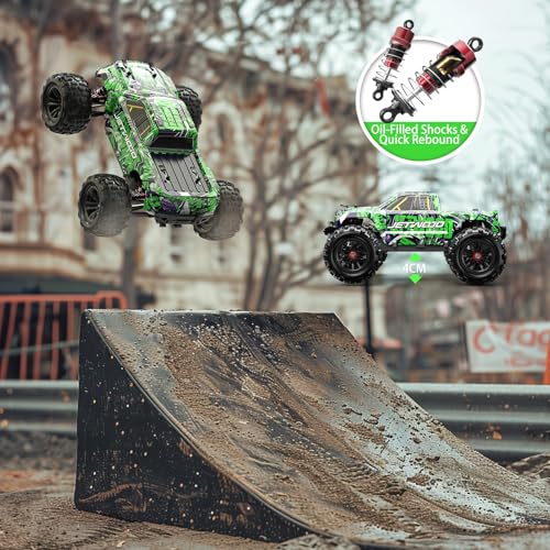 1/16 RC Car for Boys and Adults, 38kph 4WD Ready to Run Hobby RC Truck with 2 Batteries, Off Road Remote Control Monster Truck Gifts for Kids, JC16W