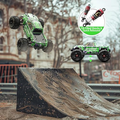 1/16 RC Car for Boys and Adults, 38kph 4WD Ready to Run Hobby RC Truck with 2 Batteries, Off Road Remote Control Monster Truck Gifts for Kids, JC16W