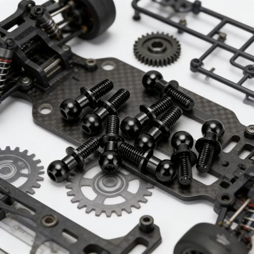 10pcs Metal Ball Screws, Link Rod Shock Absorbers End Fasteners Fixing Spherical Bolts Replacement Compatible with TT01 TT02 RC Car(Black) Model Toys