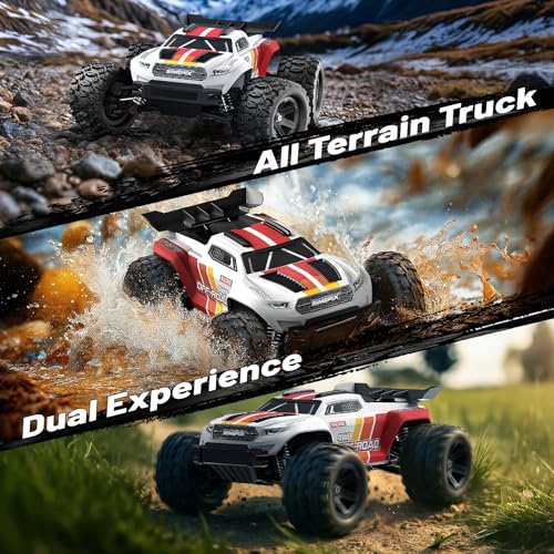 Remote Control Car 1:18 Scale 4WD Off-Road RC Truck, 36 KPH Fast RC Car with Dual 7.4V 1500mAh Batteries, Oil-Filled Shocks, Dual Body Shells, RC380,2.4GHz RTR for Outdoor Driving