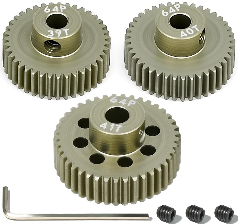64P Pinion Gear 3.175mm Shaft 7075 Aluminum Alloy Motor Gears,0.6 Metric Pitch 39 40 41T with 1/8 Hole Pinion Gear Compatible with 1/10 Arrma HPI Kyosho Losi Axial Traxxas Tamiya RC Car - size: 39 40 41T