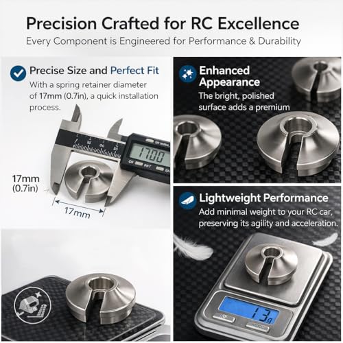 VGEBY 4Pcs Spring Retainers, Light Weight Aluminum Shock Retainers with Piston Heads RC Car Upgrade Accessory Fit for TRXXAS Slash 2WD RC Car Upgrade Accessory 3768(BT Color)