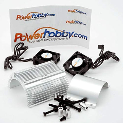 Aluminum Heat Sink with Twin Turbo High Speed Fans for 1:8 Motors (40.8mm Diameter) - RC Vehicles - color: Silver