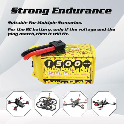 CNHL Speedy Pizza 1500mAh 6S Lipo Battery 22.2V 150C XT60 Plug (2 Packs) | Low internal resistance offers explosive acceleration and agile control for FPV racing drones and cinematic quadcopters.