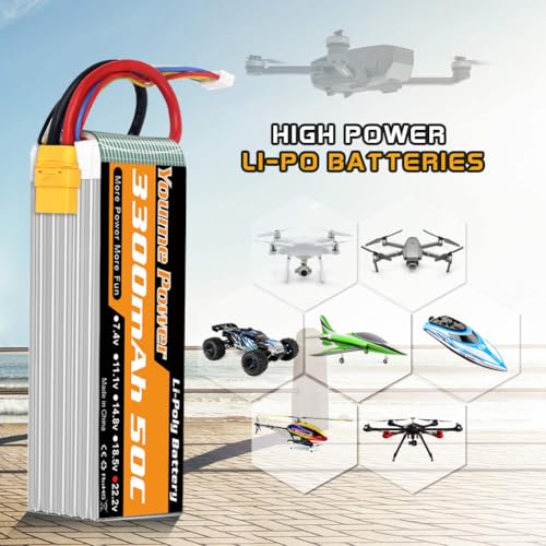 Yourme 6S LiPo Battery 22.2V 3300mAh 50C XT90 2Packs for RC Car Drone Boat | 2pcs 6S Lipo Soft Case 22.2V 3300mAh 50C XT90 Plug for RC airplane helicopter quadcopter drone truck boat, high performance - style: 2x 22.2V 3300mAh