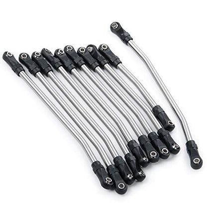 QUE-T 10pcs 324mm Wheelbase Steering Pull Rod Link Linkage for 1/10 SCX10 | Stainless Steel