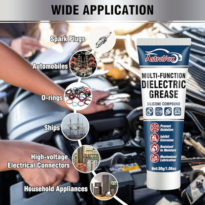 AstraVox Silicone Dielectric Grease for Electrical Connectors Automotive | Dialectric Grease with a Brush, Spark Plug, O Rings, Marine Waterproof & Heat-resistant & Insulating 1oz (1pcs)