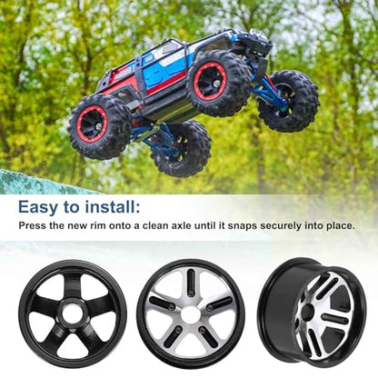 MECCANIXITY 4Pcs RC Car Wheel Rims, 20.5mm Dia 5-Spoke Black Aluminum Alloy Wheel Rims Hex Hub for HSP RC Drift Racing Touring Car - color: Black, size: 20.5mm Dia