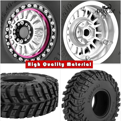 Alloy 2.2 Wheel Tires for 1/10 TRX4 TRX6 SCX10 SCX10 II SCX10 III SCX10 Pro Gen7/8 D90 VS4-10 MST CFX RC Crawler Car,RC 2.2 Beadlock Wheel Off Road Buggy Rally RC Truck Tires,Silver - color: Silver - (Alloy 2.2 Tires)