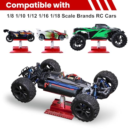 RC Car Work Stand Aluminum Repair Workstation 360 Degree Rotation Lift Lower w/Screw Tray Tools for 1/10 1/12 1/16 Scale Traxxas TRX4 Axial Arrma Redcat Losi RC Crawler Monster Truck Buggy (Red) - color: Red