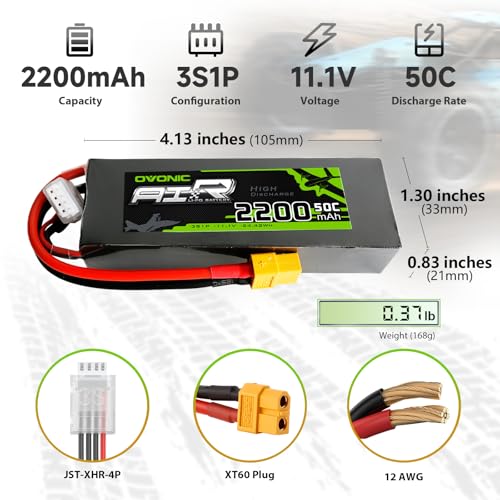 OVONIC 3s Lipo Battery 50C 2200mAh 11.1V Lipo Battery with XT60 Connector for RC Airplane Helicopter Quadcopter RC Car Truck Boat(2 Packs)