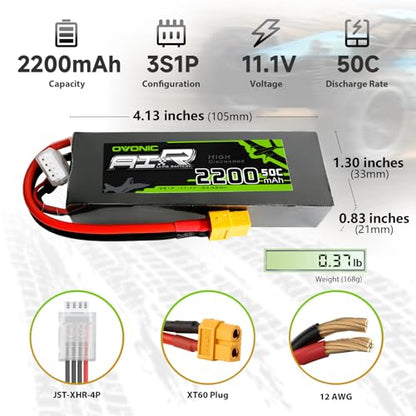 OVONIC 3s Lipo Battery 50C 2200mAh 11.1V Lipo Battery with XT60 Connector for RC Airplane Helicopter Quadcopter RC Car Truck Boat(2 Packs)