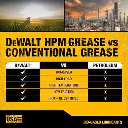 DEWALT Biosynthetic Lithium Complex #2 Grease - USDA Certified Industrial Grade CV Joint & Wheel Bearing Grease for High-Load, High-Temp Use in Construction, Agriculture - 14 oz