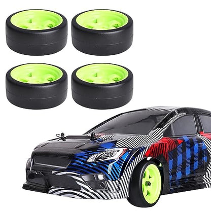 12mm Hex RC Drift Car Wheels and Hard Slick Tires for 1/10 Scale Traxxas HSP Redcat Tamiya HPI Kyosho On-Road Drifting Car, Set of 4