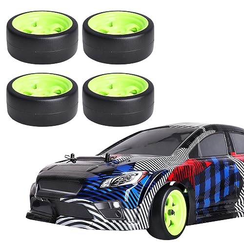 12mm Hex RC Drift Car Wheels and Hard Slick Tires for 1/10 Scale Traxxas HSP Redcat Tamiya HPI Kyosho On-Road Drifting Car, Set of 4