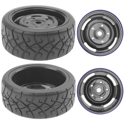 ShareGoo RC 1/10 Scale On Road Tires OD2.55 Rubber & Wheel Rims 12mm Hex Compatible with Traxxas 4 Tec 2.0 Tamiya TT01 XV01 Kyosho WR8 Sakura WLtoys HPI 1/10 RC On Road Racing Car