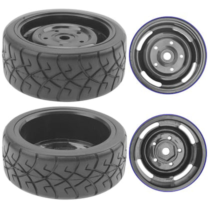 ShareGoo RC 1/10 Scale On Road Tires OD2.55 Rubber & Wheel Rims 12mm Hex Compatible with Traxxas 4 Tec 2.0 Tamiya TT01 XV01 Kyosho WR8 Sakura WLtoys HPI 1/10 RC On Road Racing Car