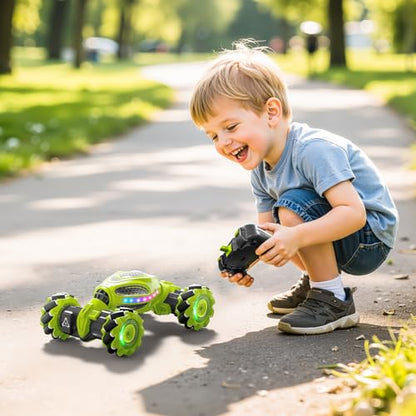 Gesture Sensing RC Stunt Car, Remote Control 2.4GHz 4WD Hand Controlled Car Toys for Boys and Girls Age 6-12, 360° Rotating Drift RC Cars with Lights and Music, Ideal Birthday and Christmas Xmas Gift - color: Green