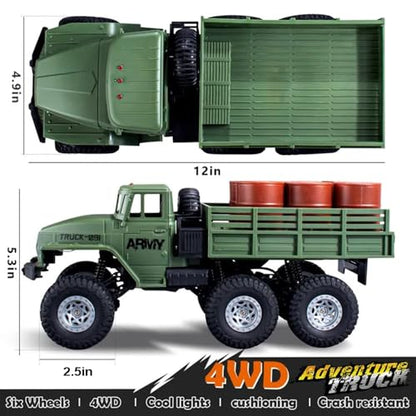 KNACKTOYZ 4WD Remote Control Military Truck for Kids 3-8,1:16 Off-Road All Terrain Rock Crawler with Lights, RC Army Transport Vehicle Toy with 2 Rechargeable Batteries, Birthday for Boys