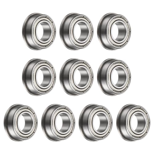 uxcell F63800ZZ Flanged Ball Bearing, 10pcs 10x19x7mm Chrome Steel Double Shielded ABEC1 Flange Bearings - size: 10x19x7mm