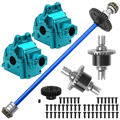 ShareGoo Metal Gearbox Housing Differential Cover & Differential Gear Set & Central Drive Shaft Compatible with WLtoys 144010 144001 144002 1/14 RC Car Upgrade Part (Blue) - color: Blue