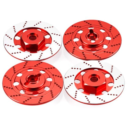 4PCS MORFUM RC Aluminum Alloy Hex Drift Wheels Rim Tires Hub Brake Disc Compatible with Sakura D4 AWD RWD 1/10 RC Drift Crawler Car Upgrade Parts (Red) - color: Red