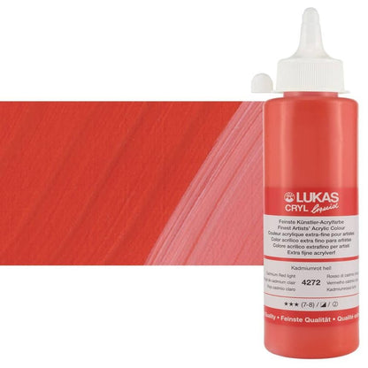 Lukas Cryl Liquid Soft Body Acrylic Paints for Painting - Professional Low Viscosity - 250 ml Bottle Cadmium Red Light - color: Cadmium Red Light