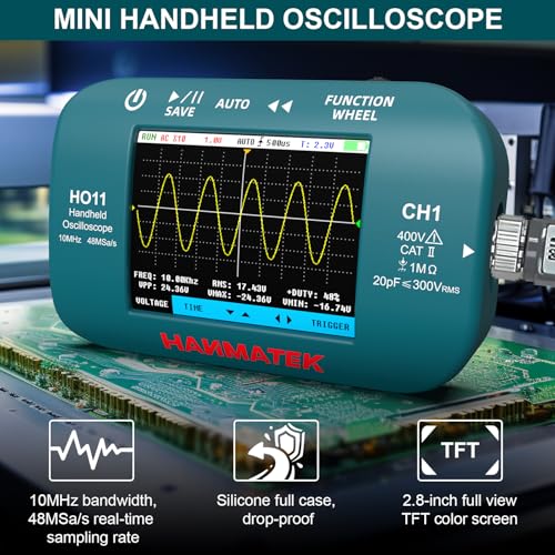 HANMATEK HO11 Handheld Digital Oscilloscope - 10MHz Bandwidth, 48MSa/s High-Precision Sampling, 2.8" TFT Display, USB Rechargeable, Advanced Trigger System, Portable for Fieldwork - style: Professional 10 Mhz