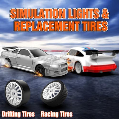 RC Drift car, 1/43 Mini Rc Drift car with Gyroscope, 2.4GHz Full Proportional Remote control Cars, 4WD High Speed Racing with Lights, Racing Tires, Model Cars Gift for Adults, Kids, Boys, Girls - color: White-p