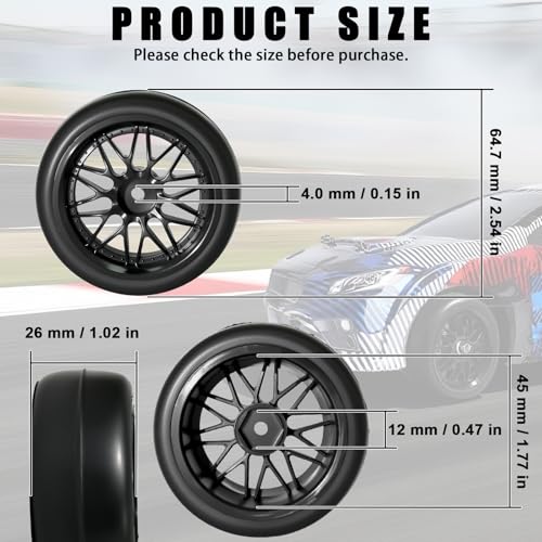OD 2.55" On Road Rubber Tires Nylon Wheels- 12mm Hex for 1/10 RC Racing Car | Compatible with MJX HSP Tamiya HPI Kyosho Traxxas Sakura Redcat WLtoys 1/10 RC On-Road Racing Touring Car (4pcs, Black) - style: A-Black
