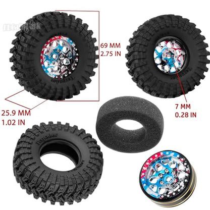 RC 1.3 Beadlock Wheels and Tires for 1/18 TRX4M 1/24 SCX24 FCX24 RC Crawler Car,4pcs RC 1.3 in Brass Rims & Aluminum Beadlock Wheels Rims and Tires,Colour - color: Colour - (4pcs 1.3 Tires)